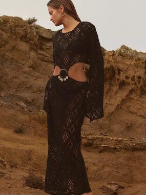 Anthropologie BLITHE Cutout Crochet Maxi Dress Size Medium NWT